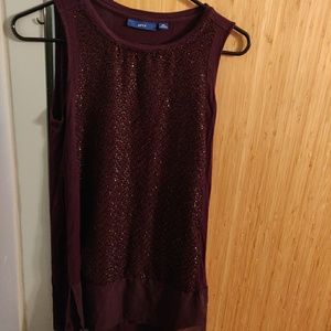 Burgundy/maroon party top with subtle shimmers